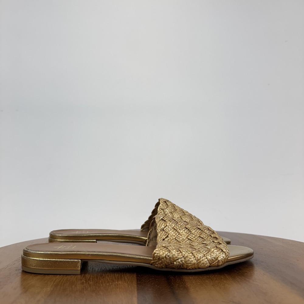 New Womens Aquatalia Tatia Woven Raffia Slip On Gold‎ Leather Flats Size 9 M - Picture 3 of 7